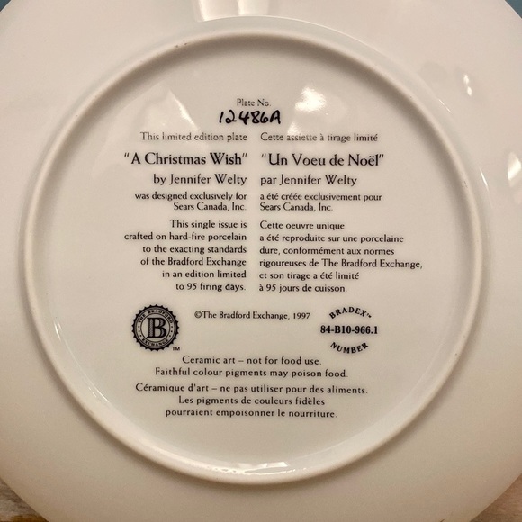 Vintage Porcelain Collector Plate “A Christmas Wish" Limited Edition - Picture 3 of 3